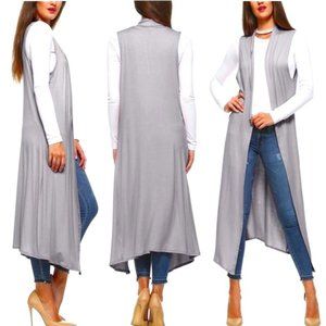 Flattering Long Drapey Duster Vest in Frost Gray - Size S